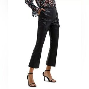 French Connection Claudia Faux-Leather Kick-Flare Pants Women's 2 Black Zip Back